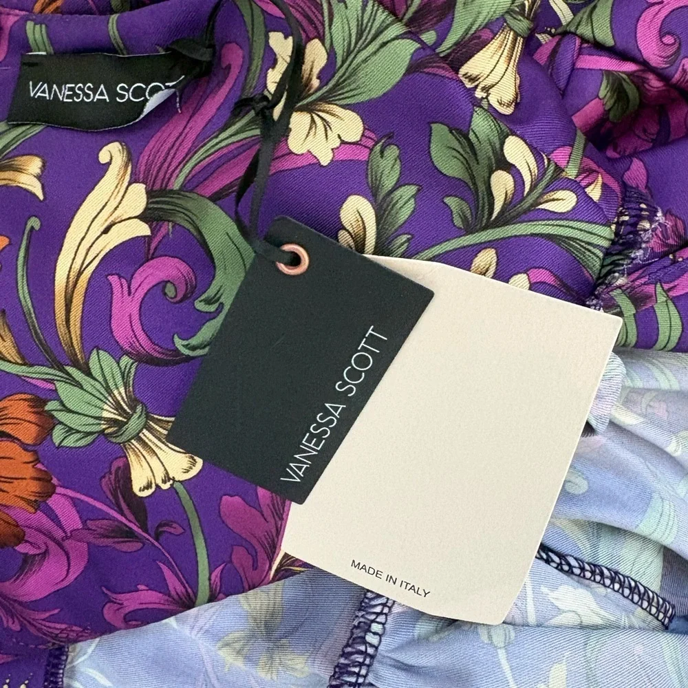 Vanessa Scott Purple Botanical Floral Mini Dress Size SMALL NWT